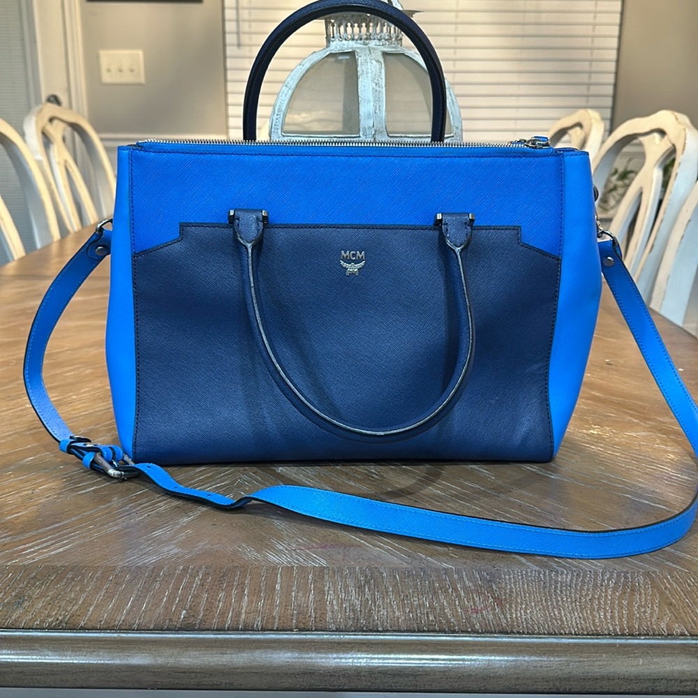 MCM saffiano leather large tote bag with cross body strap